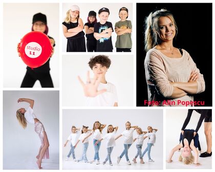 Kollage med barn och vuxna som dansar, poserar och tränar i ljusa och mörka miljöer.