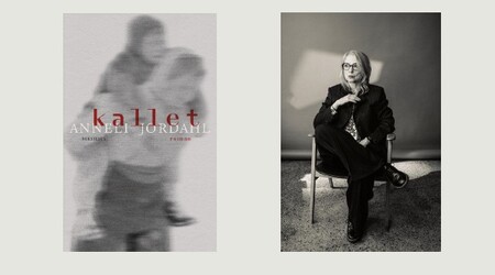 Två svartvita bilder, en av en person som bär ett barn och en av en person i kostym som sitter på en stol.