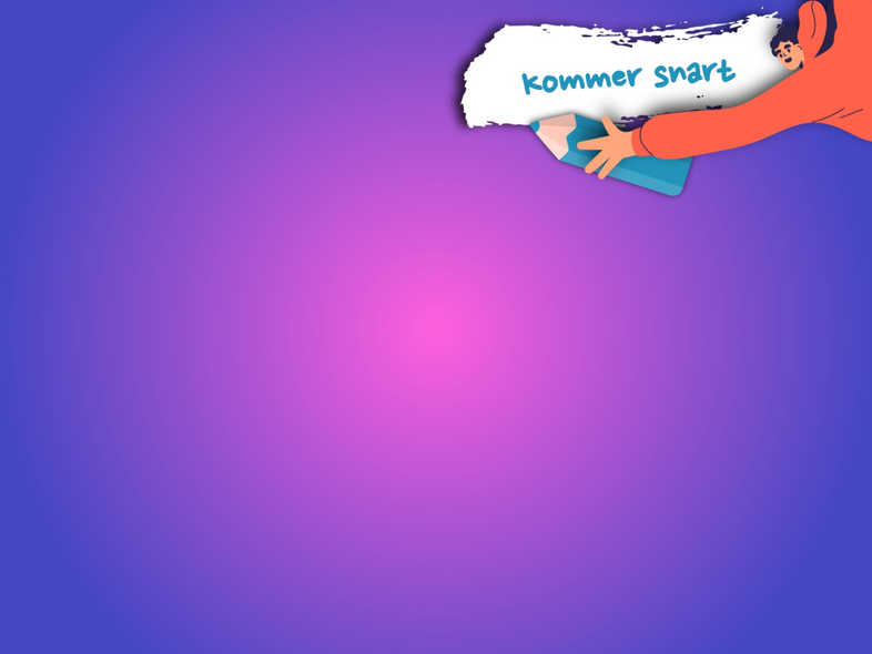 Illustration med en person som håller en skylt med texten 'kommer snart' mot en lila och rosa bakgrund.