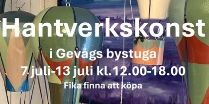 Affisch för hantverkskonstutställning med färgglada luftballonger och information om tid och plats.