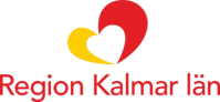Logotyp för Region Kalmar län med två hjärtan i rött och gult ovanför texten.