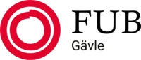 Logotyp för FUB Gävle med röd cirkelsymbol till vänster och texten 'FUB Gävle' till höger.