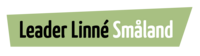 Logotyp med texten 'Leader Linné Småland' på en ljusgrön bakgrund.