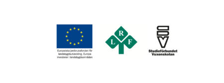 Logotyper för EU, LRF och Studieförbundet Vuxenskolan.