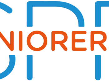 Logotyp för SPF Seniorerna med blå och orange text på vit bakgrund.