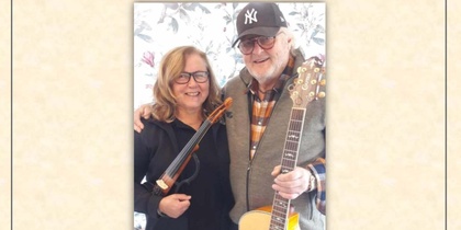 Affisch för musikkväll på Stenhammaren Mattmar med två personer och instrument, 14 april 2026.