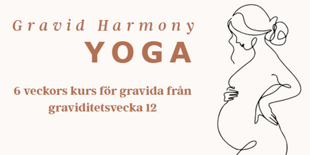 Illustration av gravid kvinna och text om yogakurs för gravida från vecka 12.