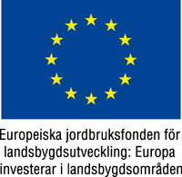 EU-flagga med text om Europeiska jordbruksfonden för landsbygdsutveckling på svenska.