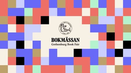 Färgglad grafisk affisch för Bokmässan i Göteborg med text och logotyp i centrum.