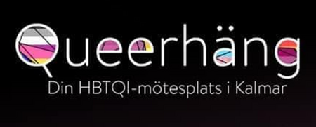 Logotyp för Queerhäng med texten 'Din HBTQI-mötesplats i Kalmar' mot svart bakgrund.