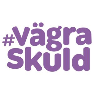 Lila text med hashtaggen 'vägraskuld' på vit bakgrund.