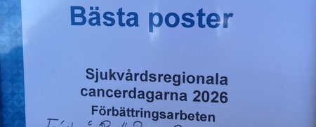 Diplom med blå kant för bästa poster vid sjukvårdsregionala cancerdagarna 2026, resebidrag 10 000 kr.