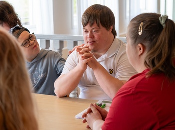 en grupp människor med IF sitter runt ett bord och diskuterar