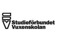 Logotyp för Studieförbundet Vuxenskolan med svart text och symbol på vit bakgrund.