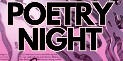 Texten 'Girls Poetry Night' i stora svarta bokstäver mot en rosa bakgrund med abstrakta former.