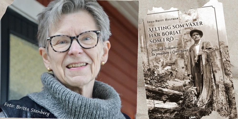 Affisch för författarbesök med information om Inga-Britt Hultmar och Jon Erik Eriksson, samt evenemangsdetaljer.