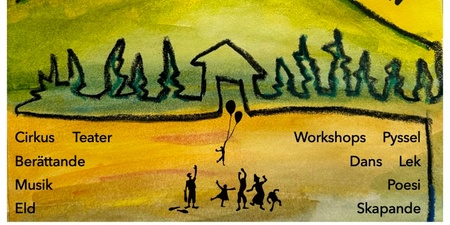 Affisch för familjefestivalen Spektakel i Edsåsdalen 29-30 augusti 2025 med färgglad tecknad natur och aktiviteter.