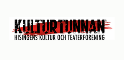 Logotyp för Kulturtunnan, Hisingsens kultur och teaterförening, med svart och röd text på vit bakgrund.