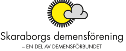 Logotyp för Skaraborgs demensförening med en gul sol, ett grått moln och text under.