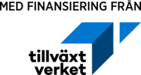 Logotyp för Tillväxtverket med texten 'Med finansiering från' ovanför och blå geometriska former.