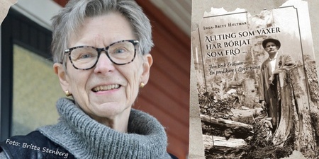 Affisch för författarbesök med information om Inga-Britt Hultmar och Jon Erik Eriksson, samt evenemangsdetaljer.