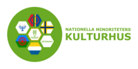 Logotyp för Nationella minoriteters kulturhus med hexagoner och symboler för olika minoriteter.