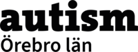 Svartvit logotyp med texten 'autism Örebro län' i två rader.