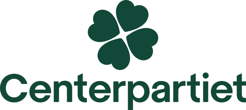 Centerpartiets logotyp med en grön fyrklöver ovanför texten 'Centerpartiet'.