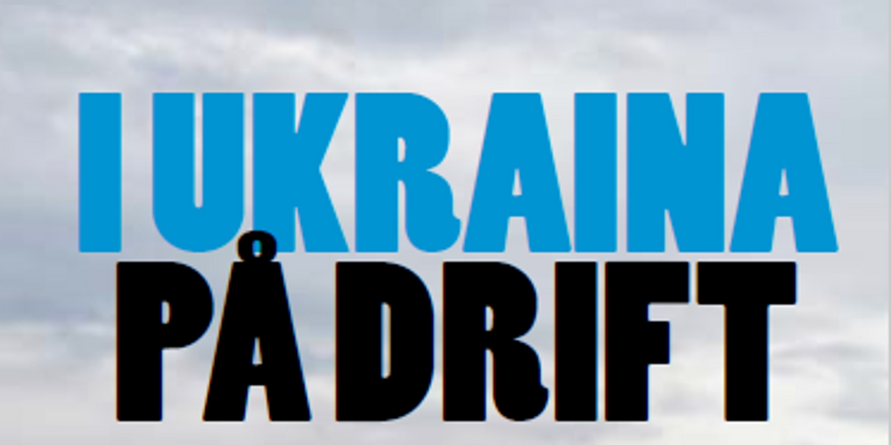 Bokomslag med titeln 'I Ukraina på drift', en person med ryggen mot kameran ser ut över ett landskap.