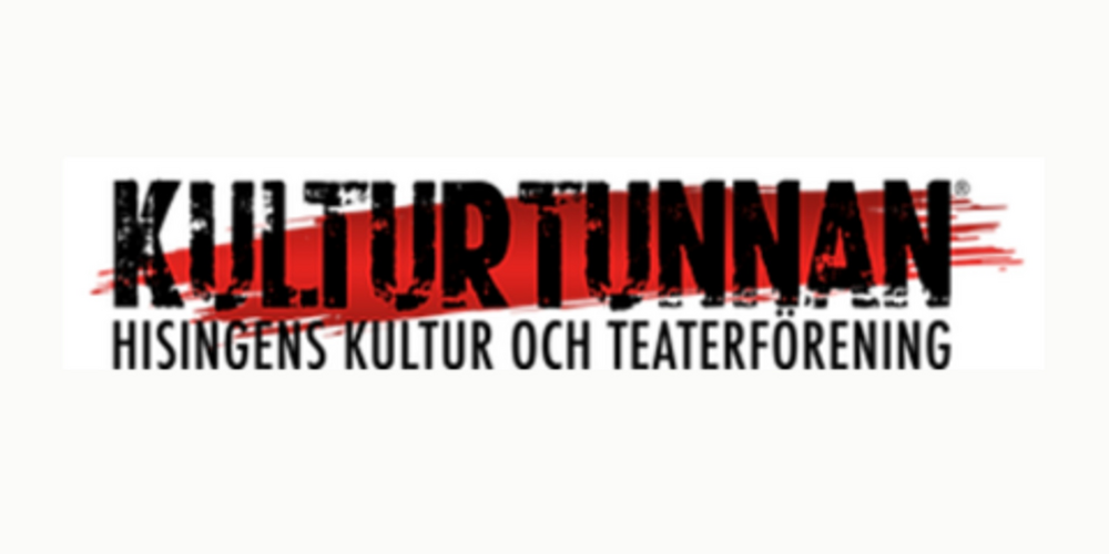 Logotyp för Kulturtunnan, Hisingsens kultur och teaterförening, med svart och röd text på vit bakgrund.