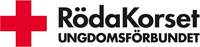 Logotyp för Röda Korsets Ungdomsförbund med röd kors-symbol och svart text.