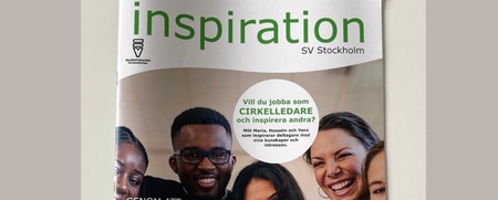Omslag av tidningen 'Inspiration SV Stockholm' med fem leende personer i grupp.