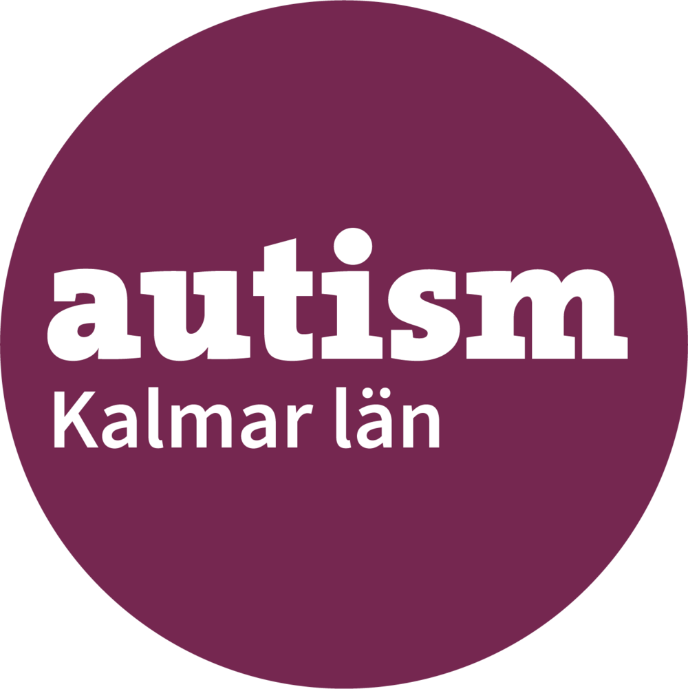 Lila cirkel med vit text: 'autism Kalmar län'.