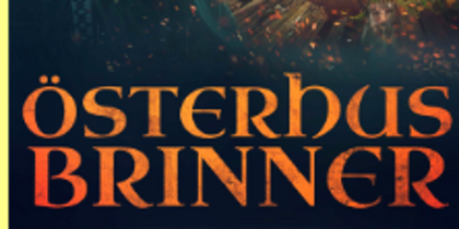 Bokomslag till 'Österhus brinner' av Aksel Lindström, med en kvinna i vikingakläder och en by i bakgrunden.