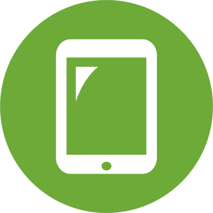 En vit surfplatta-ikon på en grön cirkulär bakgrund.