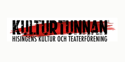 Logotyp för Kulturtunnan, Hisingsens kultur och teaterförening, med svart och röd text på vit bakgrund.