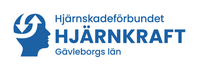 Logotyp för Hjärnskadeförbundet Hjärnkraft Gävleborgs län med blå siluett av huvud och pilar.