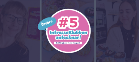 Färgglad affisch för IntresseKlubben i Örebro, nummer 5, med text om aktivitet den 6 augusti.