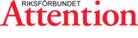Logotyp för Riksförbundet Attention med svart och röd text på vit bakgrund.