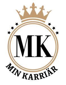 Logotyp med en gyllene krona, svarta bokstäver 'MK' och texten 'MIN KARRIÄR' under en cirkel med stjärnor.