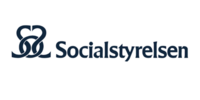 Logotyp för Socialstyrelsen med blå text och symbol på vit bakgrund.