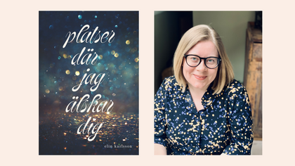 Bokomslag med texten 'platser där jag älskar dig' och en person i mönstrad blå klänning.