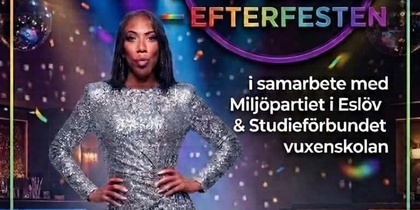 Affisch för Pride-efterfest på Bankers Pub Eslöv med Francesca som värd, 5 september kl 18-21.