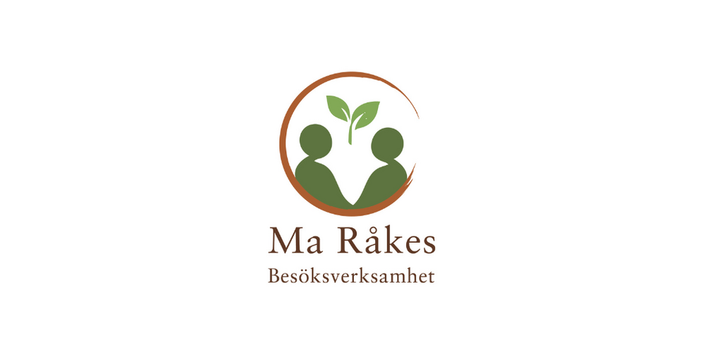 Logotyp med två gröna siluetter och ett växande blad, texten 'Ma Råkes Besöksverksamhet' under.