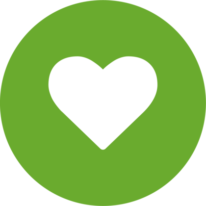 En vit hjärtsymbol i mitten av en grön cirkel.