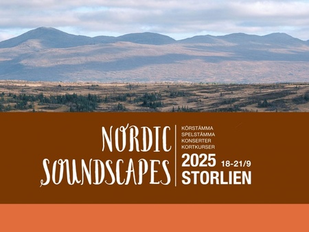 Fjällandskap med molnig himmel och text om Nordic Soundscapes 2025 i Storlien.
