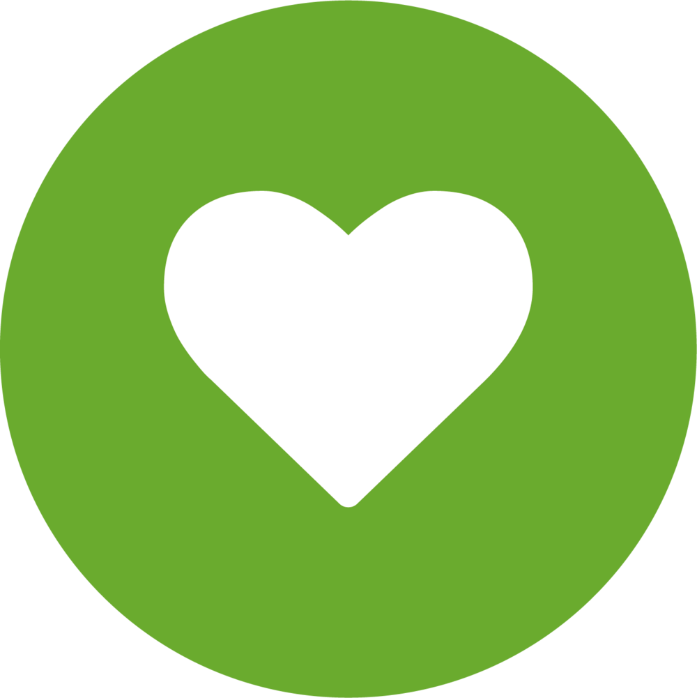 En vit hjärtsymbol i mitten av en grön cirkel.