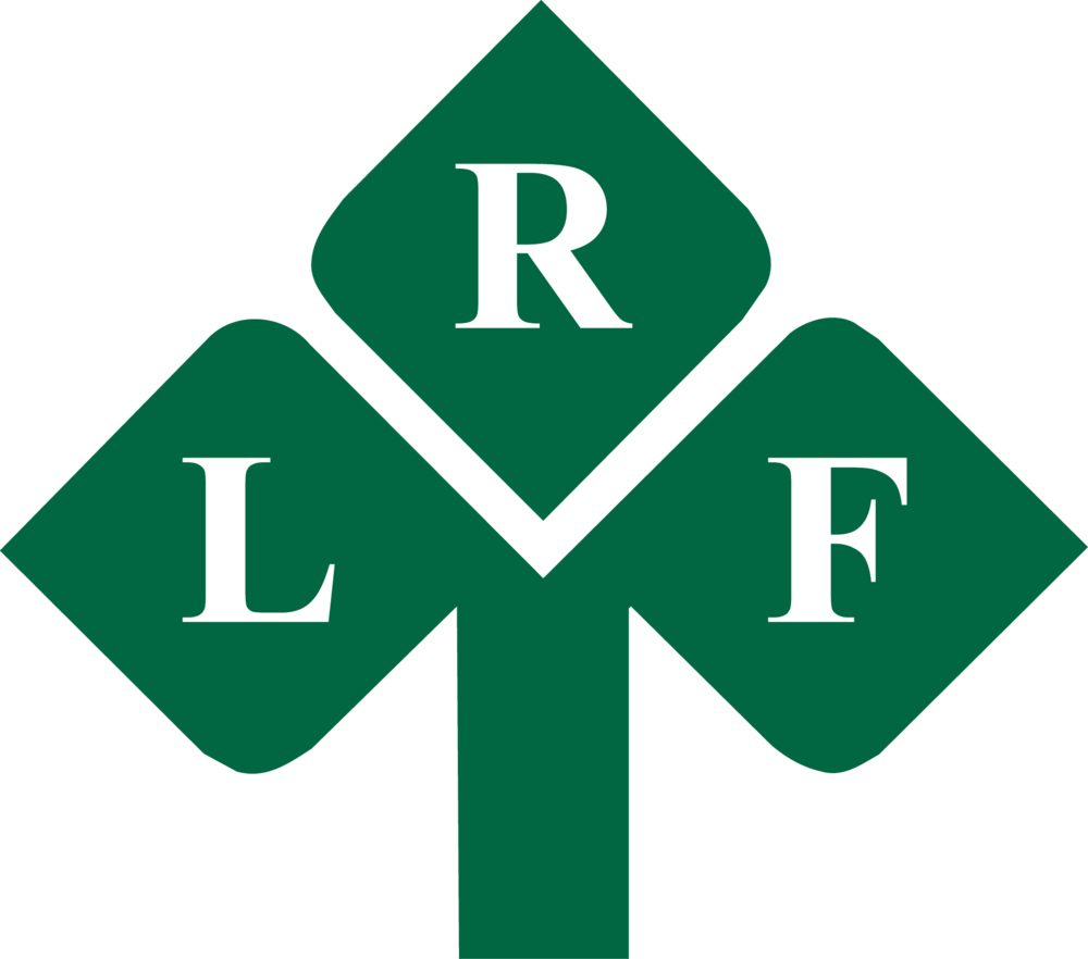 Grön logotyp med tre rutor som bildar ett träd, bokstäverna L, R och F i varje ruta.