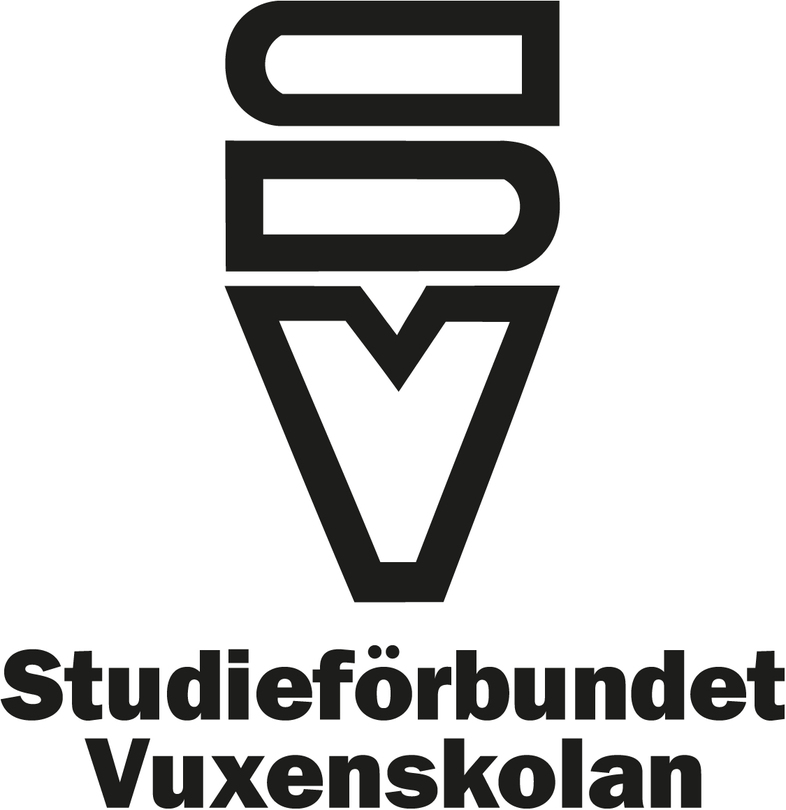 Logotyp för Studieförbundet Vuxenskolan med stiliserade bokstäver SV ovanför texten.