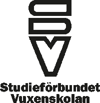 Logotyp för Studieförbundet Vuxenskolan med förkortningen SV i svart ovanför texten.